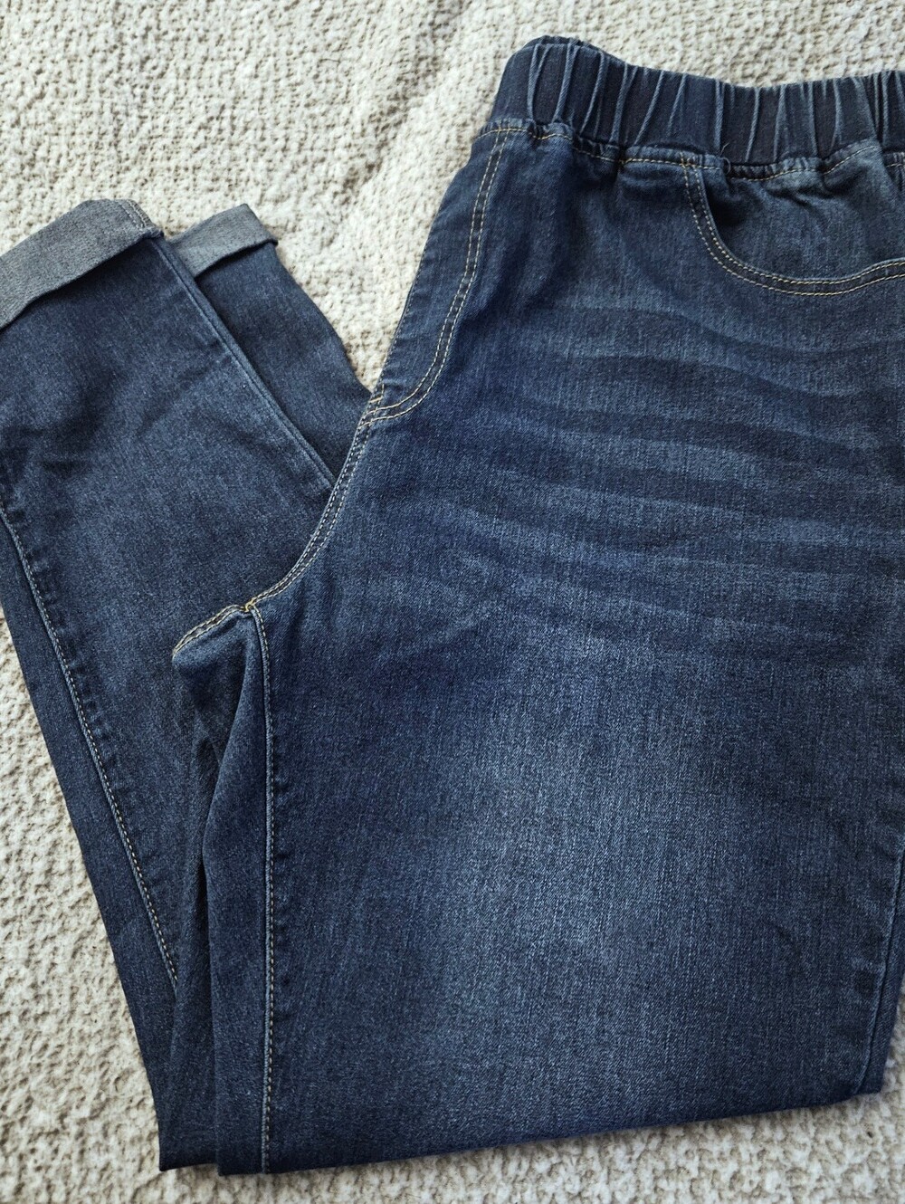 Dark Wash Elastic Waist Skinny Jeans 4XL